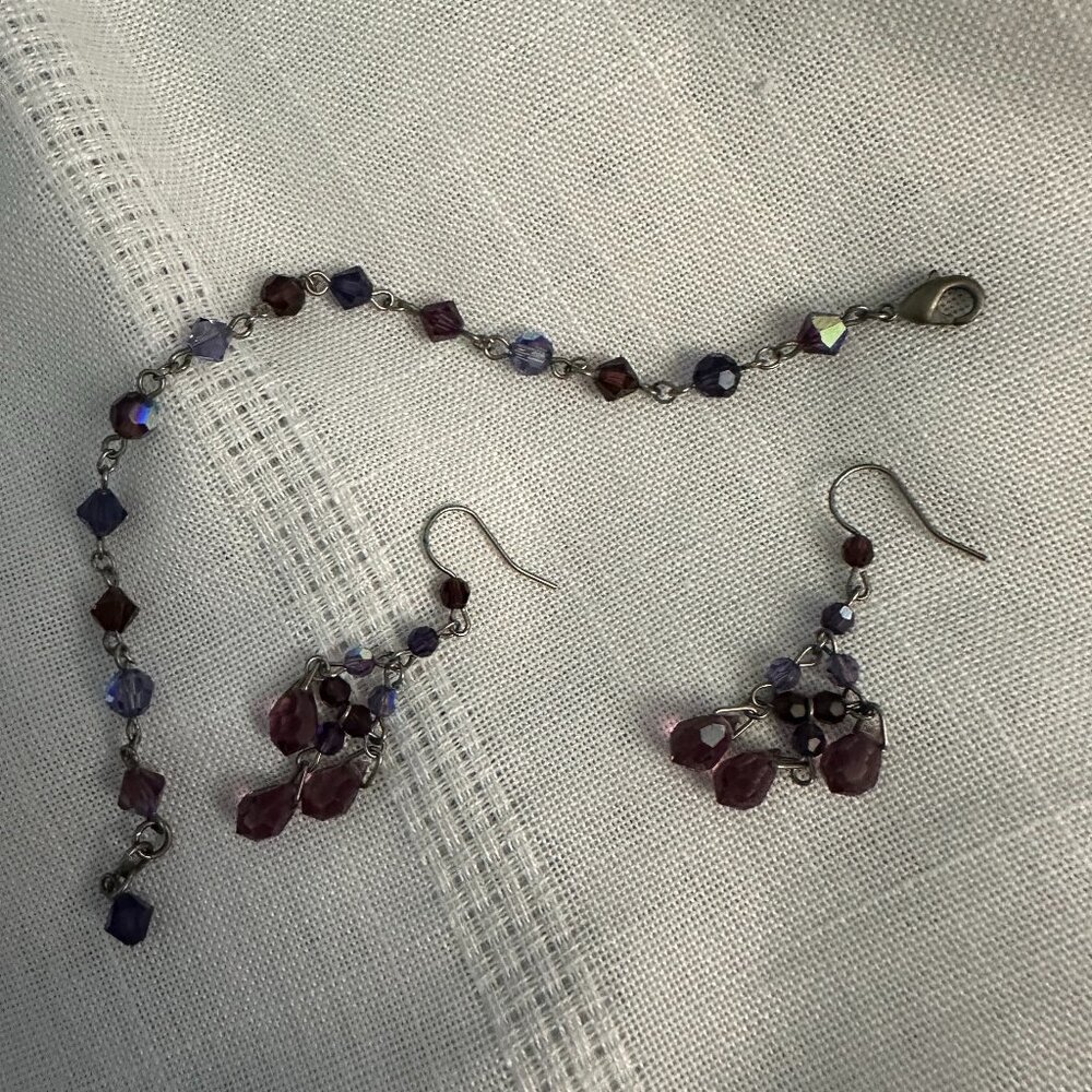"Purple crystal" bracelet & earrings
